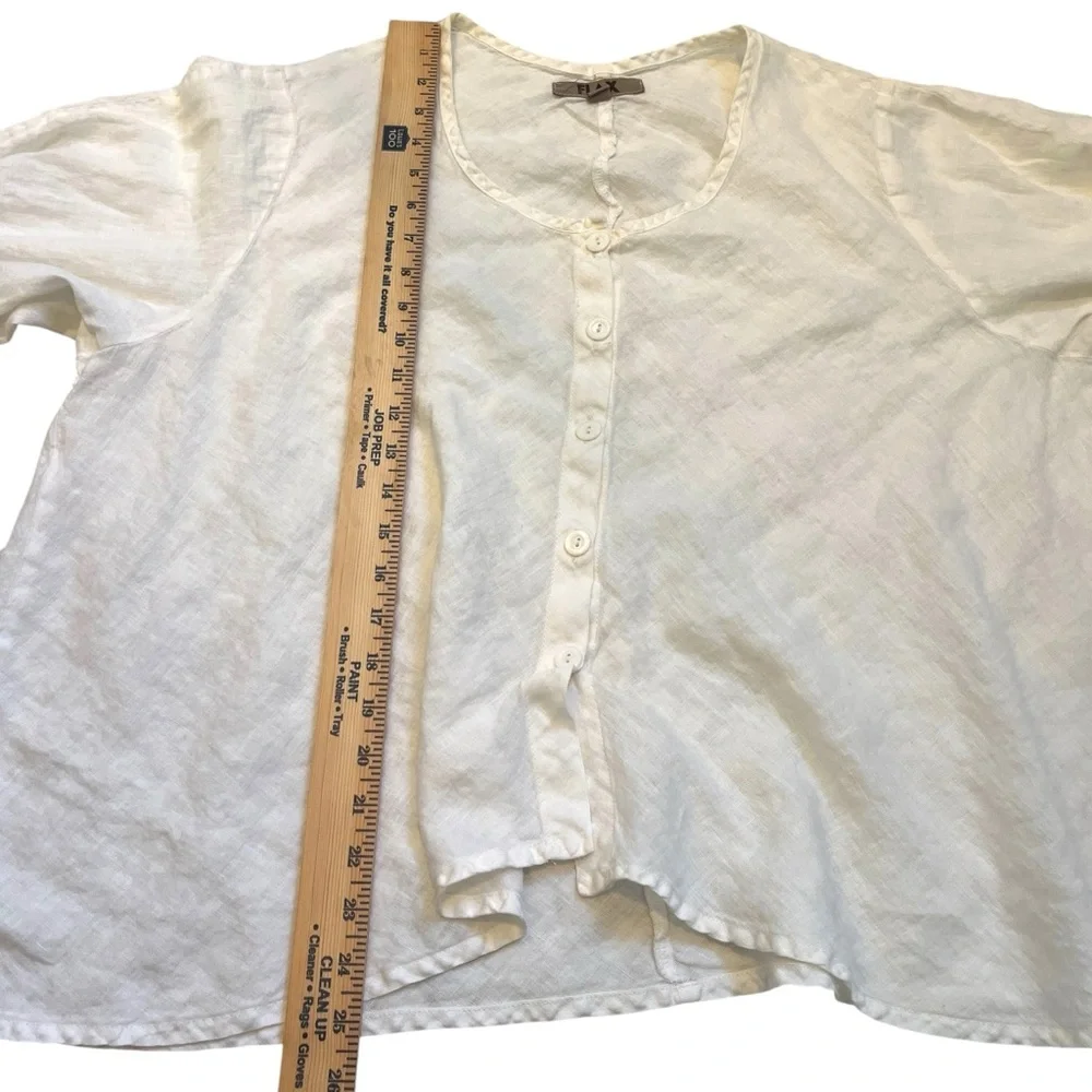 Flax 100% Linen Button Front Top 1G Off White Relaxed Fit Artsy - Picture 10 of 10